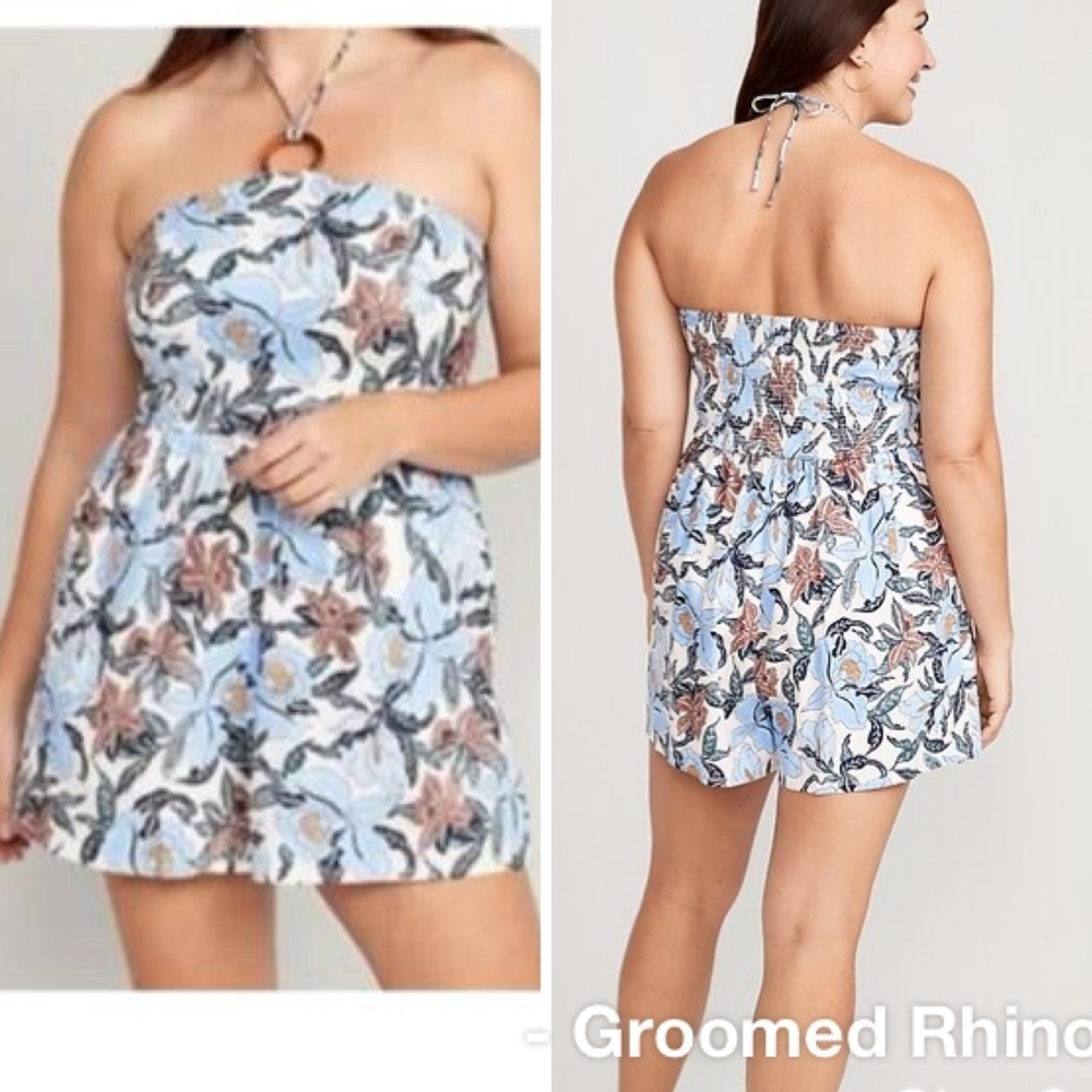 Old Navy Floral Linen Blend O Ring Halter Romper Size L